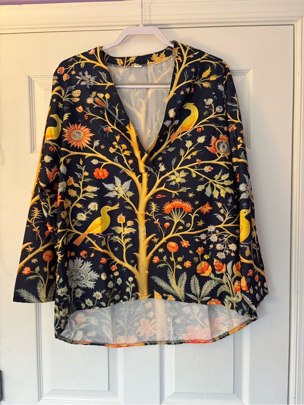 Women's Black Floral & Bird Top - Yellow Accent